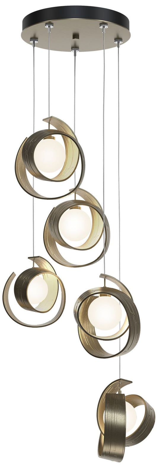 Riza 19.1" Wide 5-Light Soft Gold Pendant With Opal Glass Shade