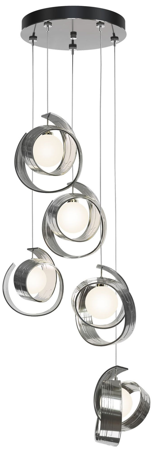 Riza 19.1" Wide 5-Light Sterling Pendant With Opal Glass Shade