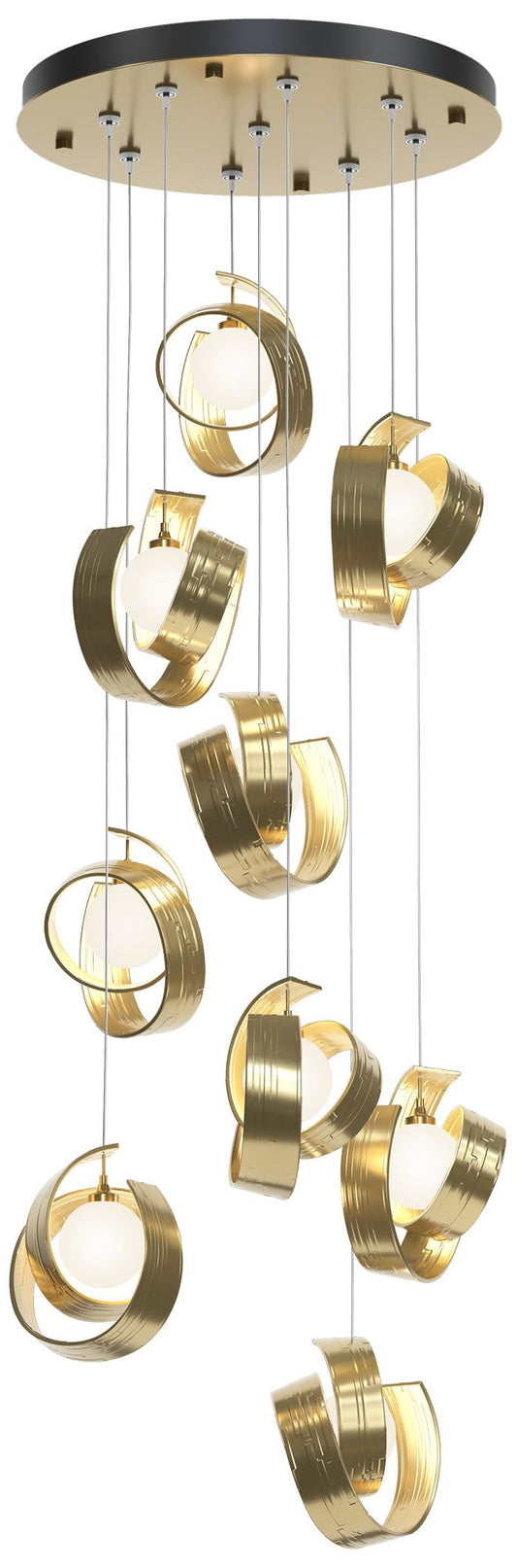 Riza 21.1" Wide 9-Light Modern Brass Pendant With Opal Glass Shade