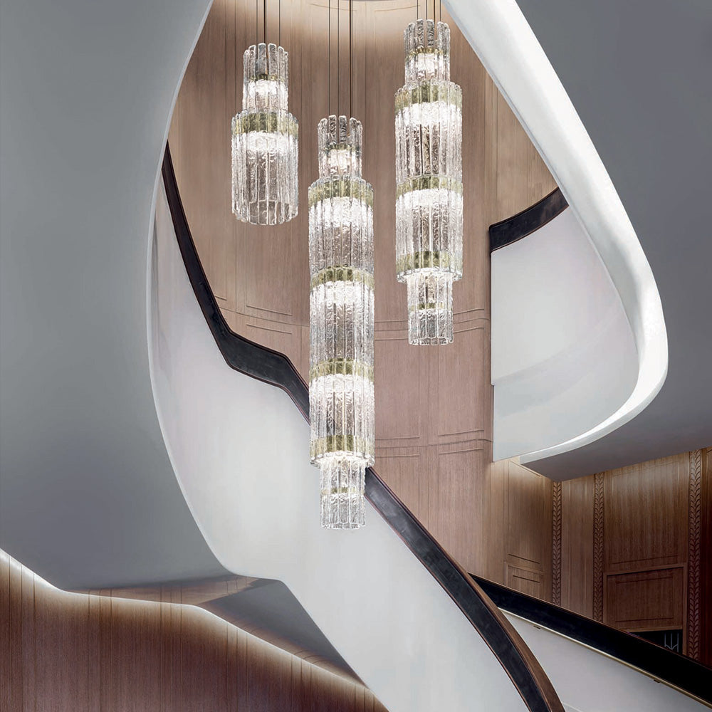 Rock Crystal Inspired Contemporary Tiered Vertical Chandelier