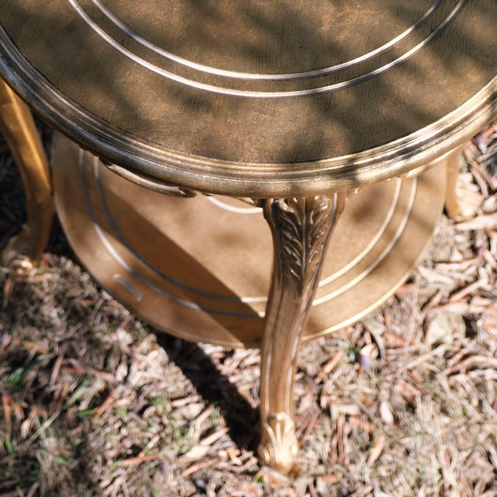 Rococo Style Round Gold Bedside Table