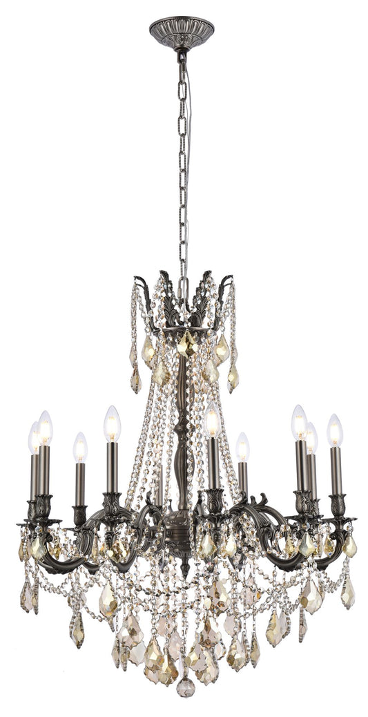 Rosalia 10 Lt Pewter Chandelier Golden Teak