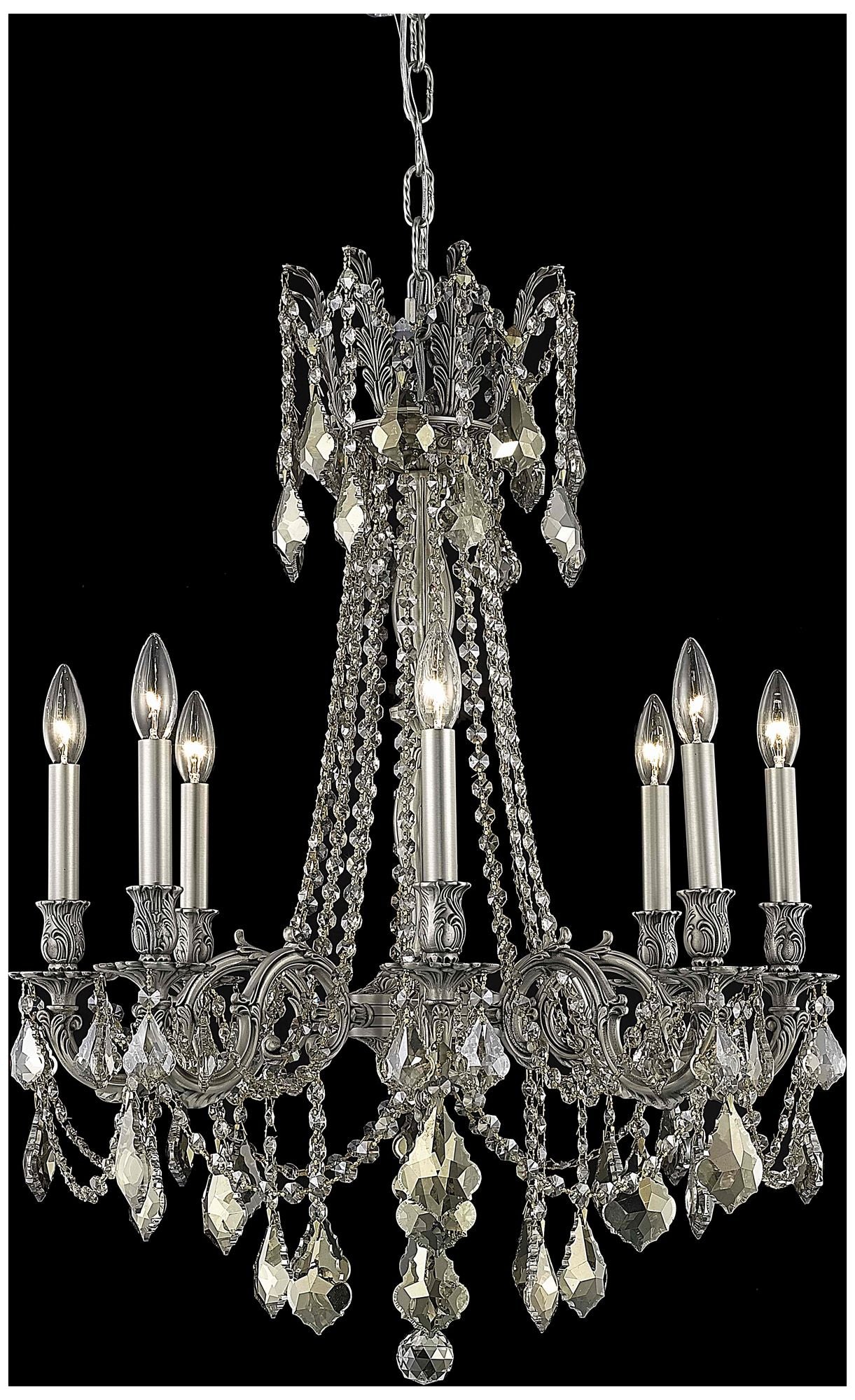 Rosalia 8 Lt Pewter Chandelier Golden Teak