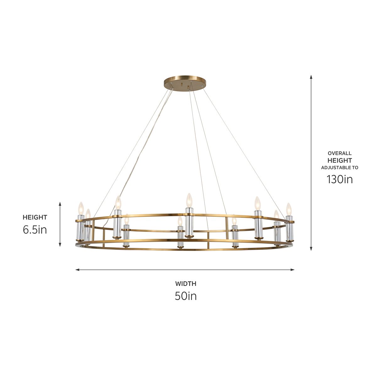 Rosalind?50" Wide Brushed Natural Brass 10-Light Chandelier