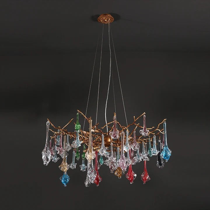 Rose Colored Glass Drop Round Chandelier