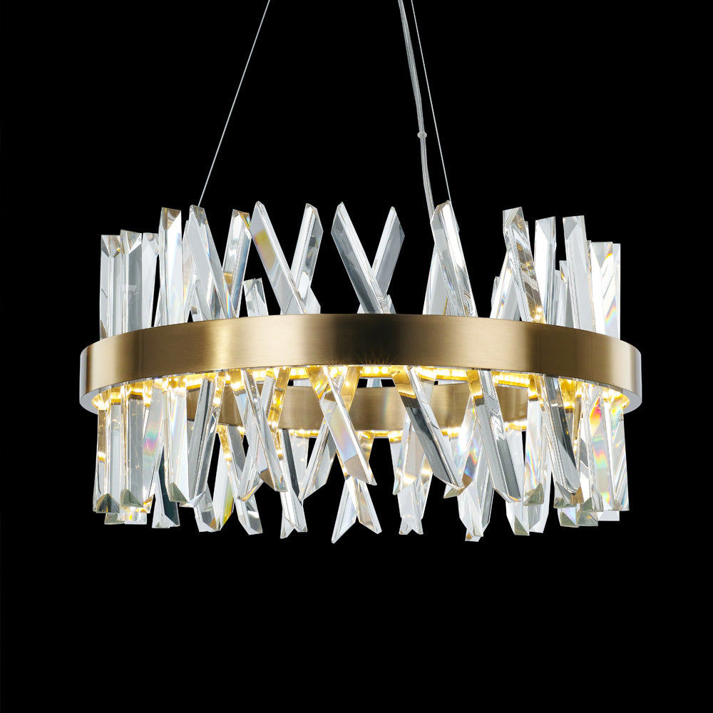 Round Crystal And Brass Chandelier