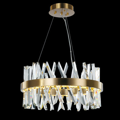 Round Crystal And Brass Chandelier