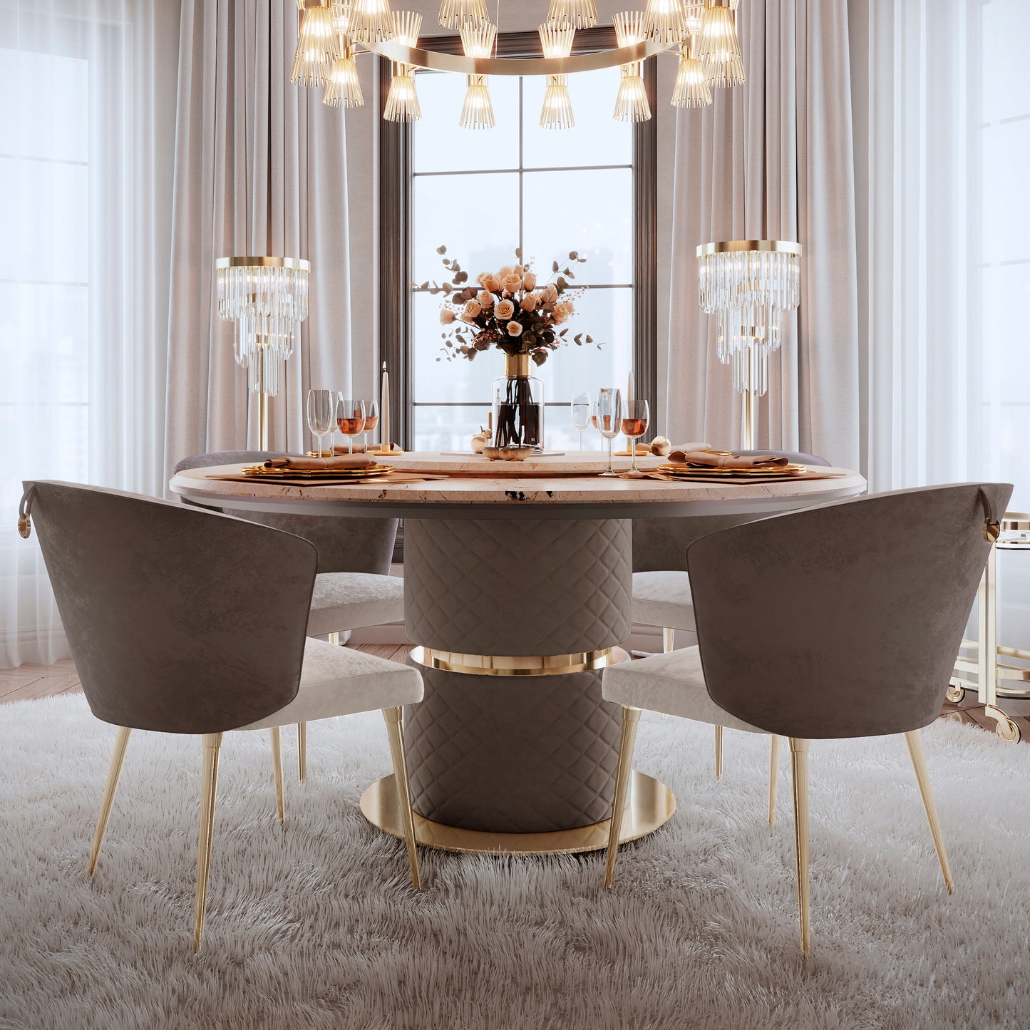 Marble Round Dining Table With Lazy Susan