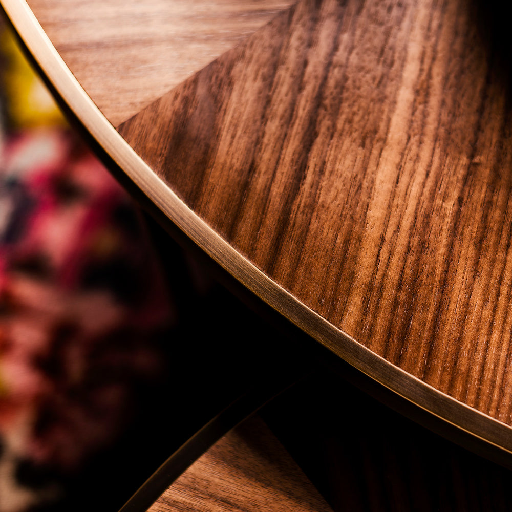 Round Walnut Veneer Coffee Table Set