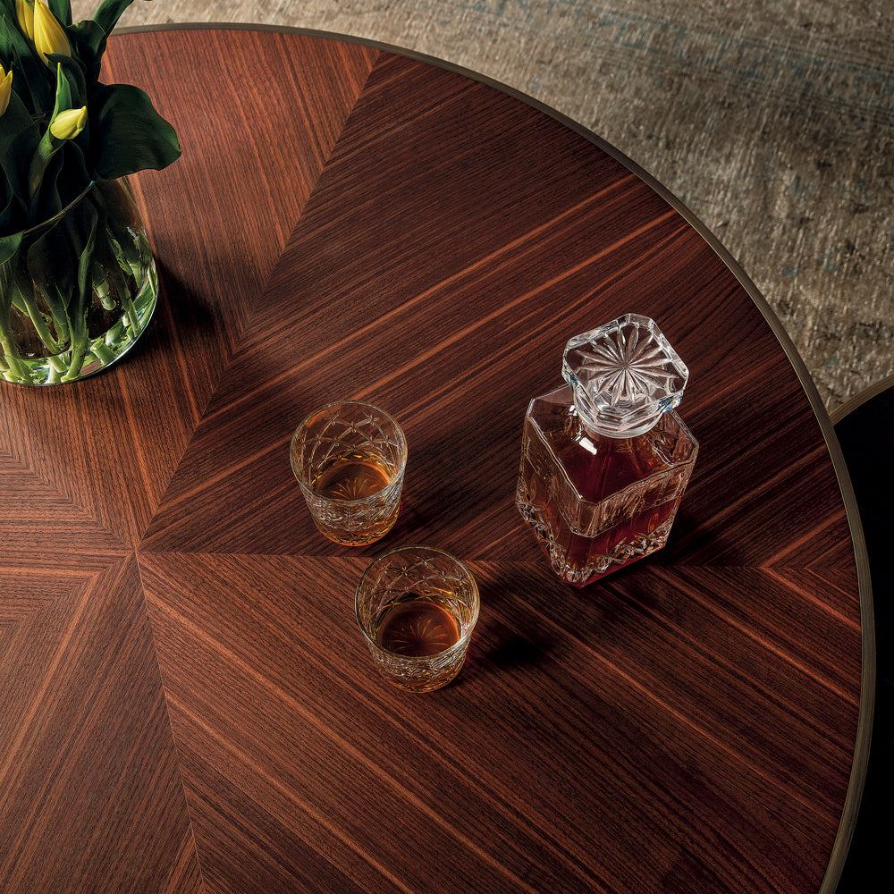 Round Walnut Veneer Coffee Table Set