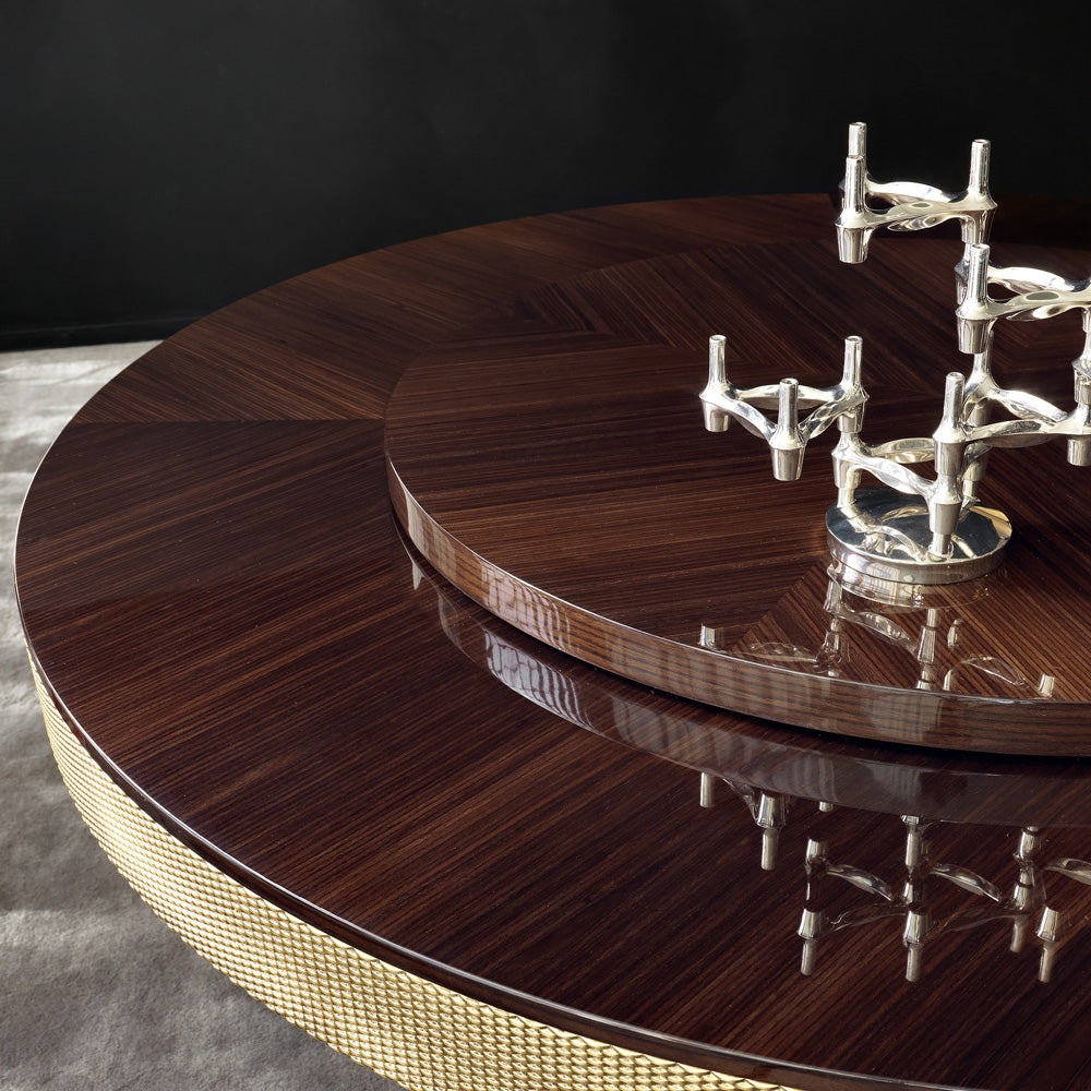 Round Walnut Veneer Italian Designer Dining Set