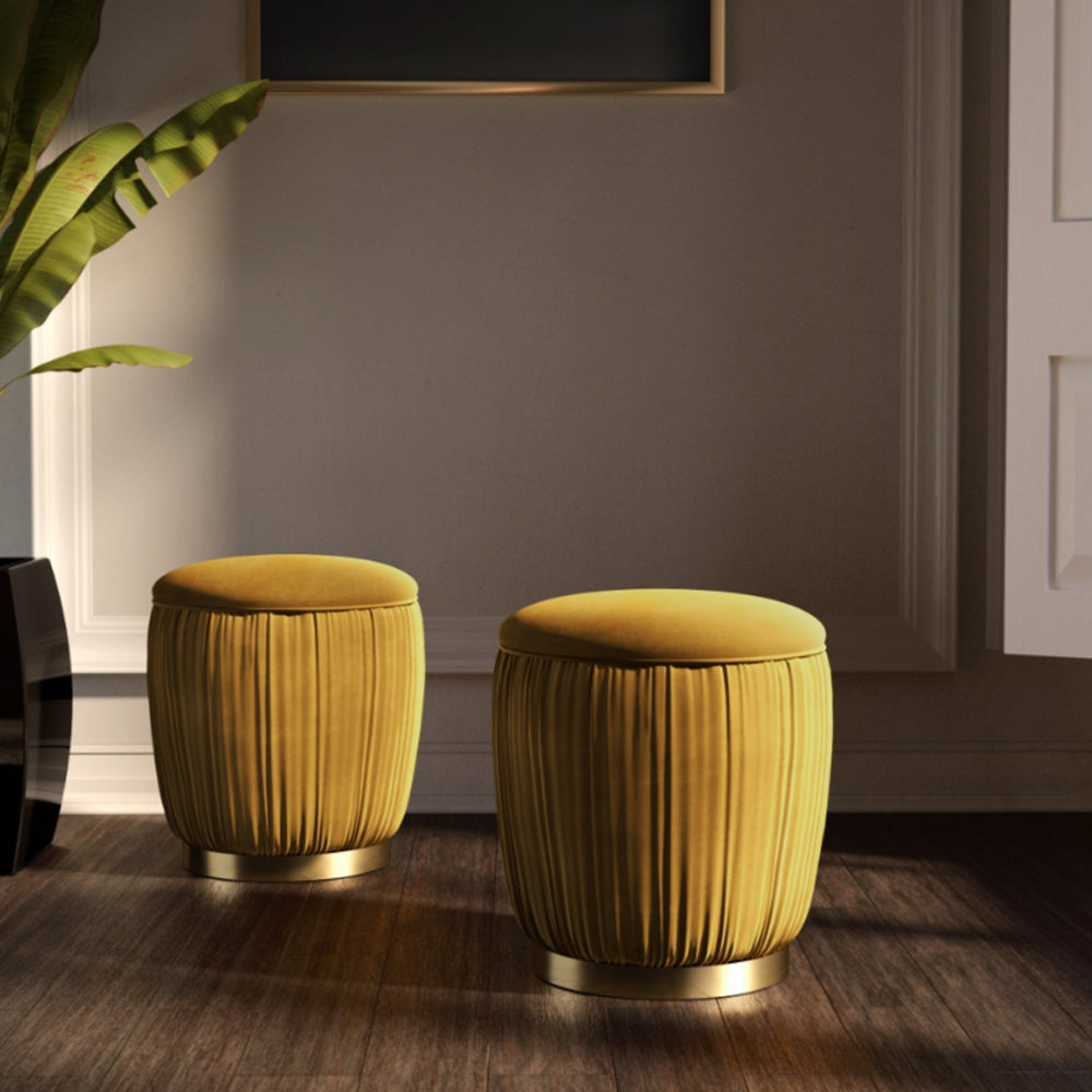 Ruched Pouffe With Gold Plated Base