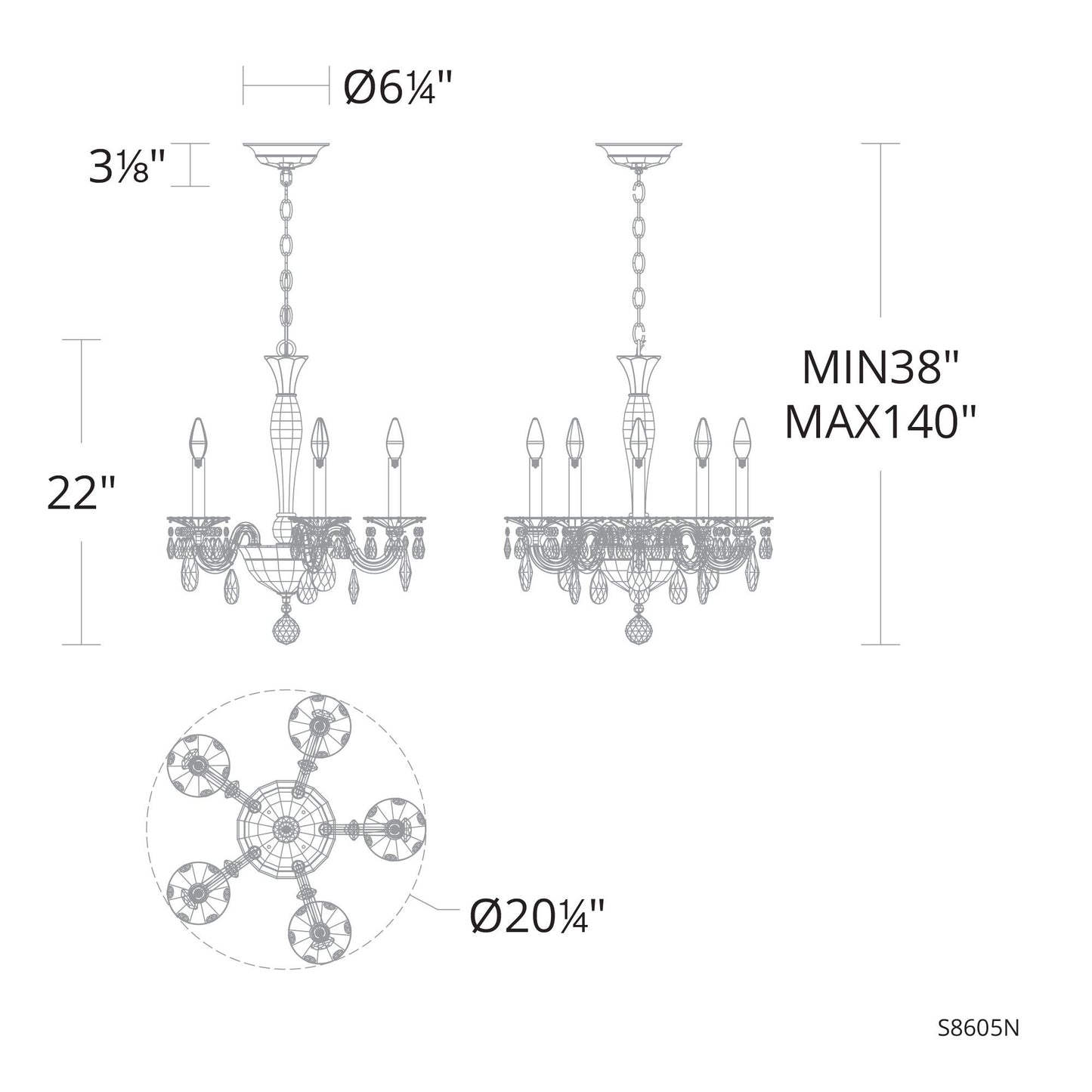 San Marco 22"H x 20.3"W 5-Lt Crystal Chandelier in Hrlm Bronze