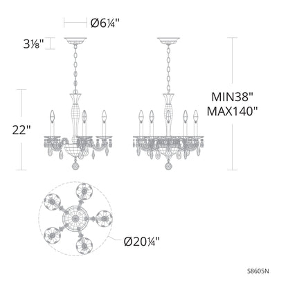 San Marco 22"H x 20.3"W 5-Lt Crystal Chandelier in Hrlm Bronze