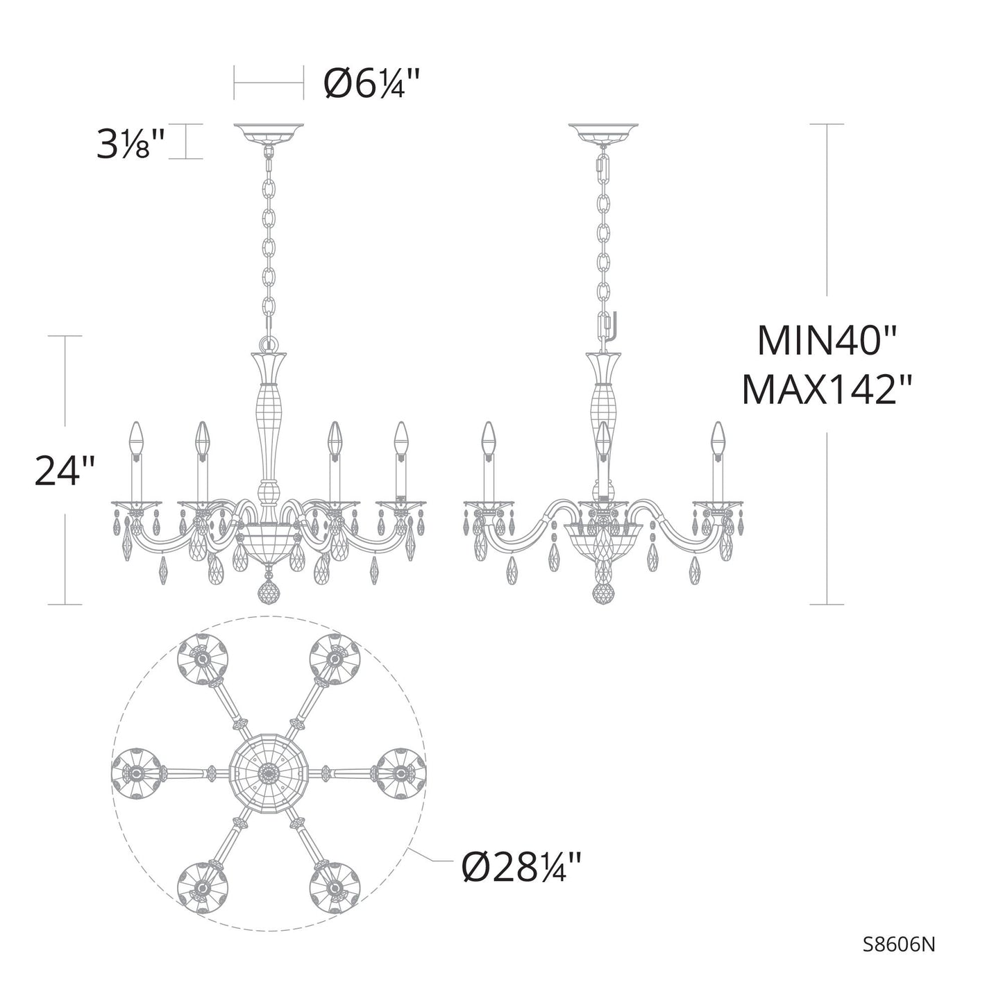 San Marco 24"H x 28.3"W 6-Lt Crystal Chandelier in Hrlm Gold