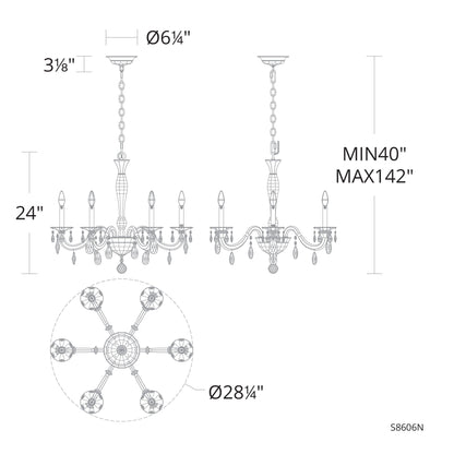 San Marco 24"H x 28.3"W 6-Lt Crystal Chandelier in Hrlm Gold