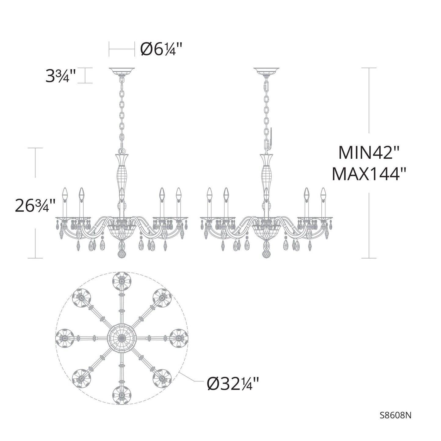 San Marco 26.8"H x 32.3"W 8-Lt Crystal Chandelier in Hrlm Gold