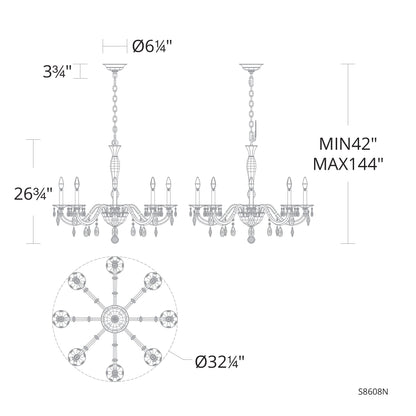 San Marco 26.8"H x 32.3"W 8-Lt Crystal Chandelier in Hrlm Gold