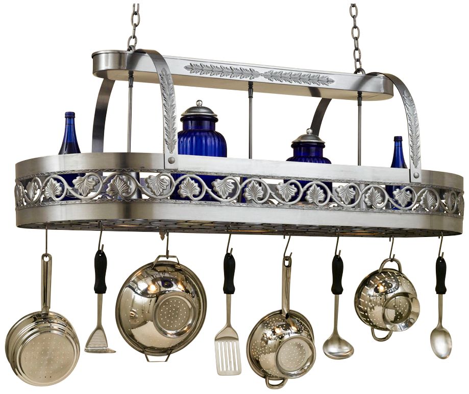 Sandra Lee Leaf 55" Wide Satin Steel Pot Rack Chandelier