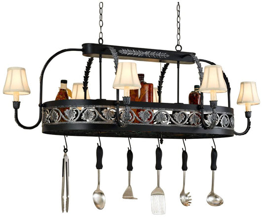 Sandra Lee Leaf 58"W Black Leather Pot Rack Chandelier