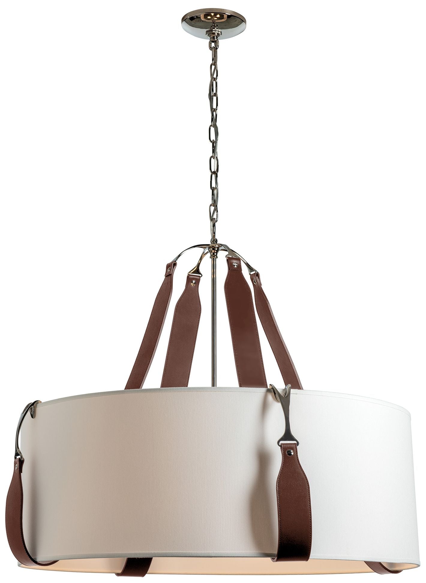 Saratoga 31.9"W Large Brown Leather Accented Polished Nickel Pendant