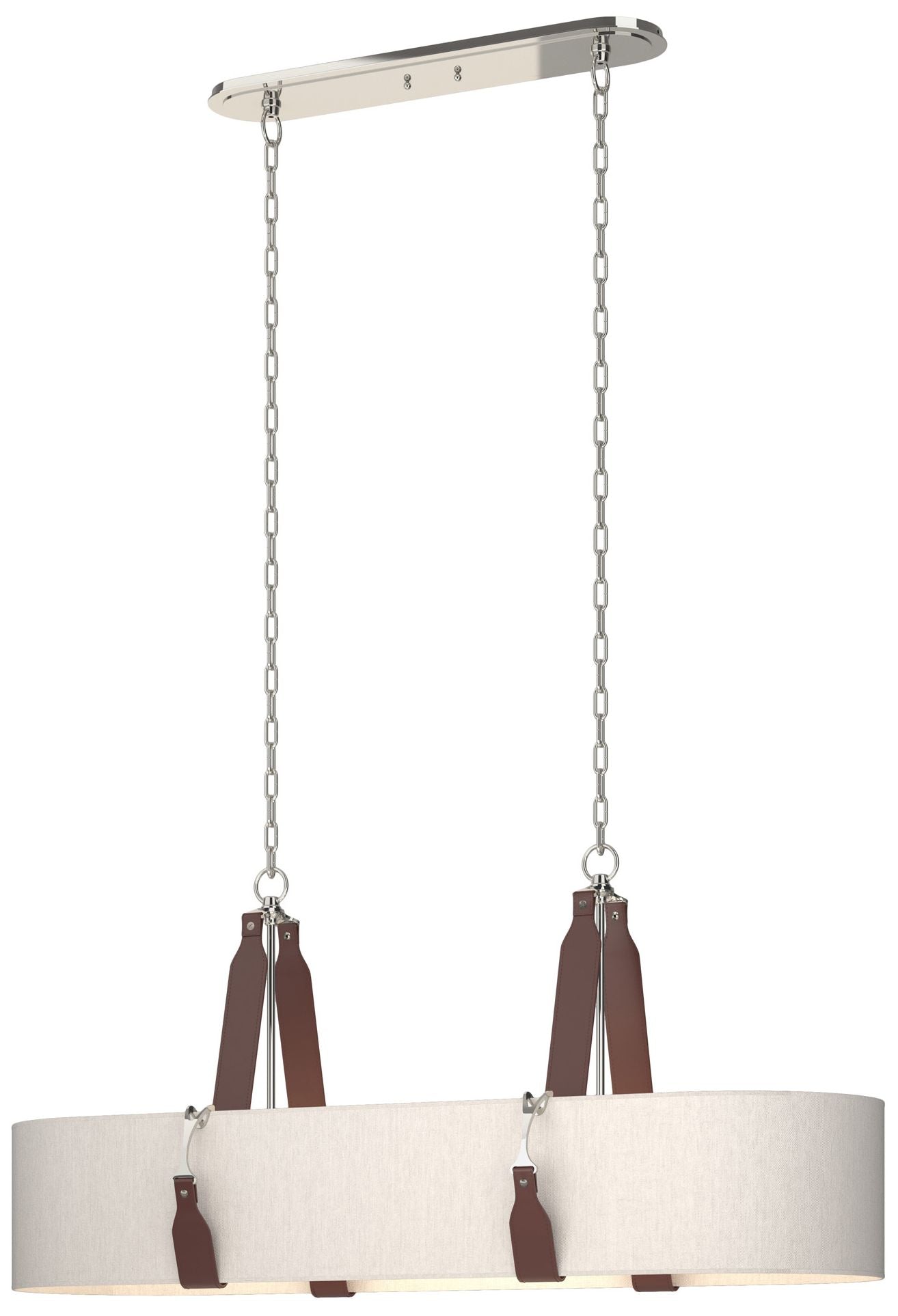 Saratoga Oval Pendant - Polished Nickel - British Brown - Flax Shade