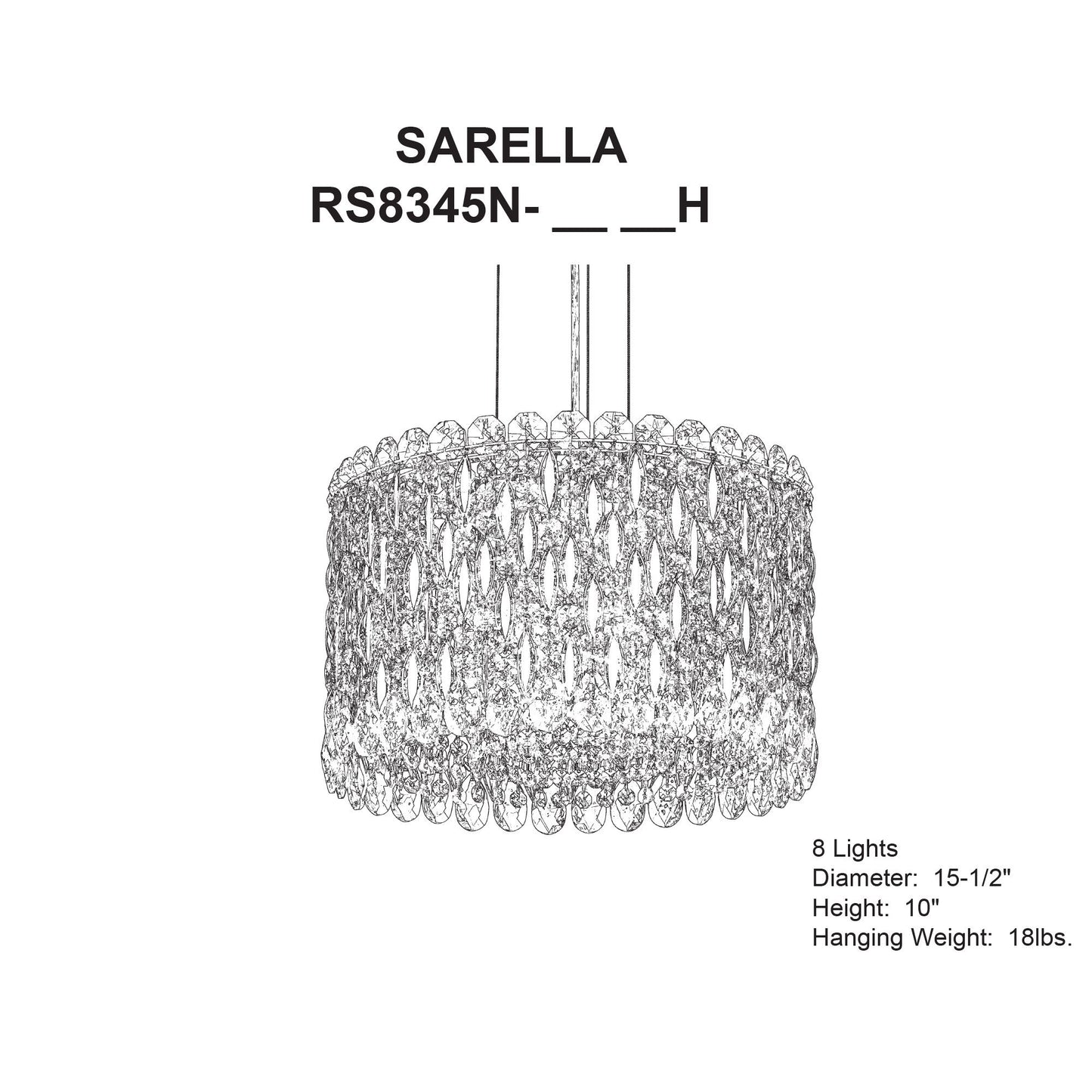 Sarella 10"H x 15.5"W 8-Light Crystal Pendant in Polished Stainle