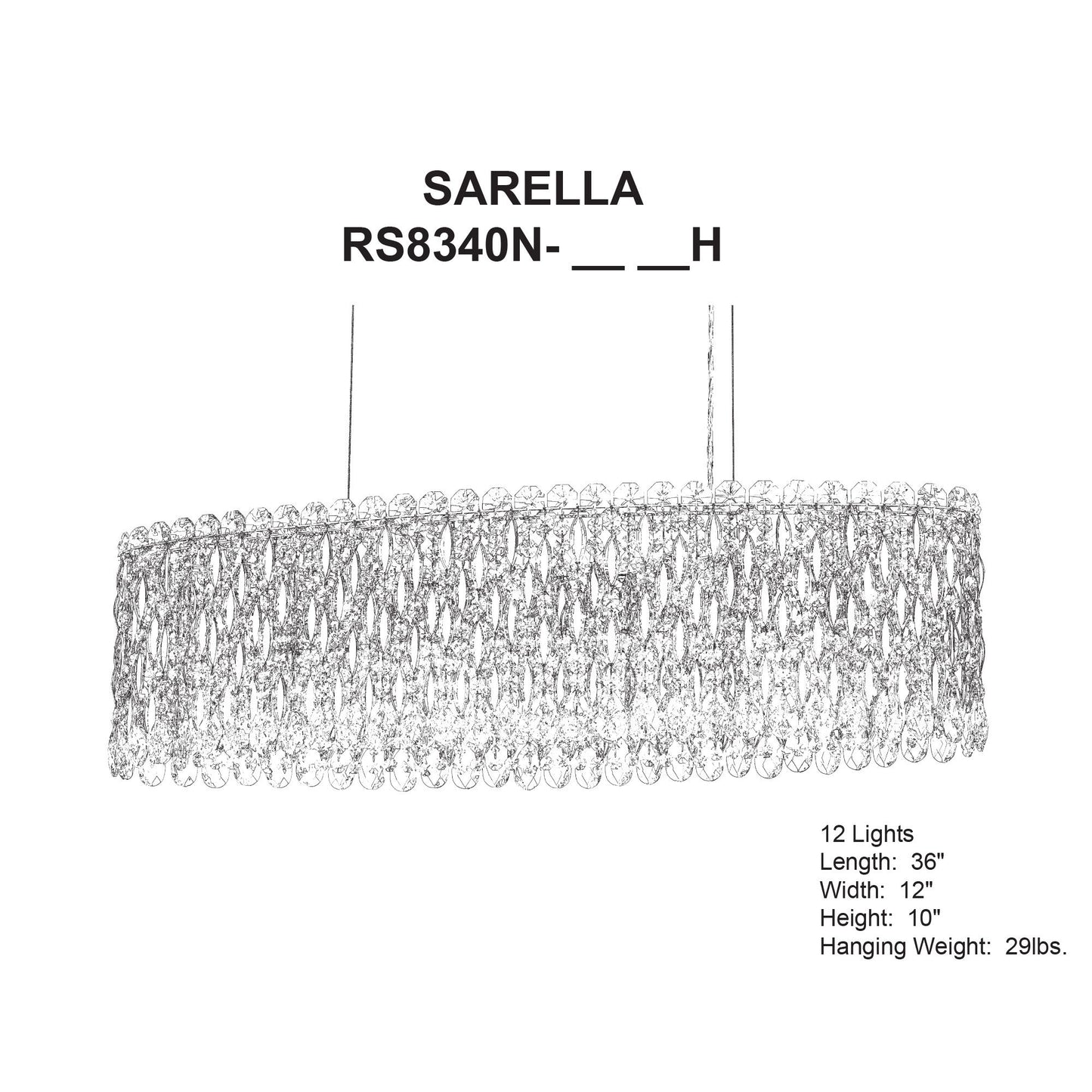 Sarella 10"H x 36"W 12-Light Crystal Chandelier in Polished Stain