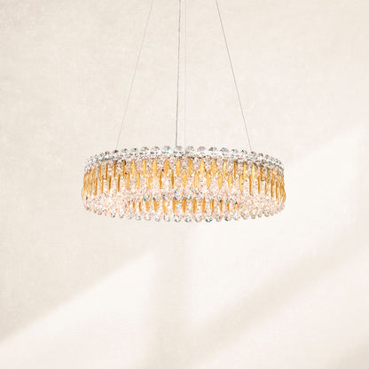 Sarella 5.5"H x 24"W 12-Light Crystal Chandelier in Heirloom Gold