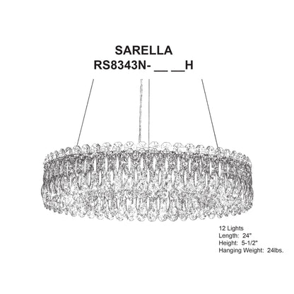 Sarella 5.5"H x 24"W 12-Light Crystal Chandelier in Pol Stainless