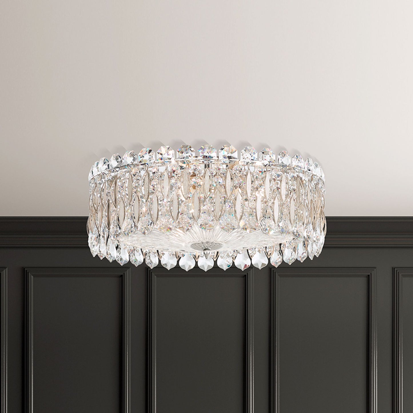 Sarella 6.5"H x 15.5"W 3-Light Crystal Flush Mount in Antique Sil