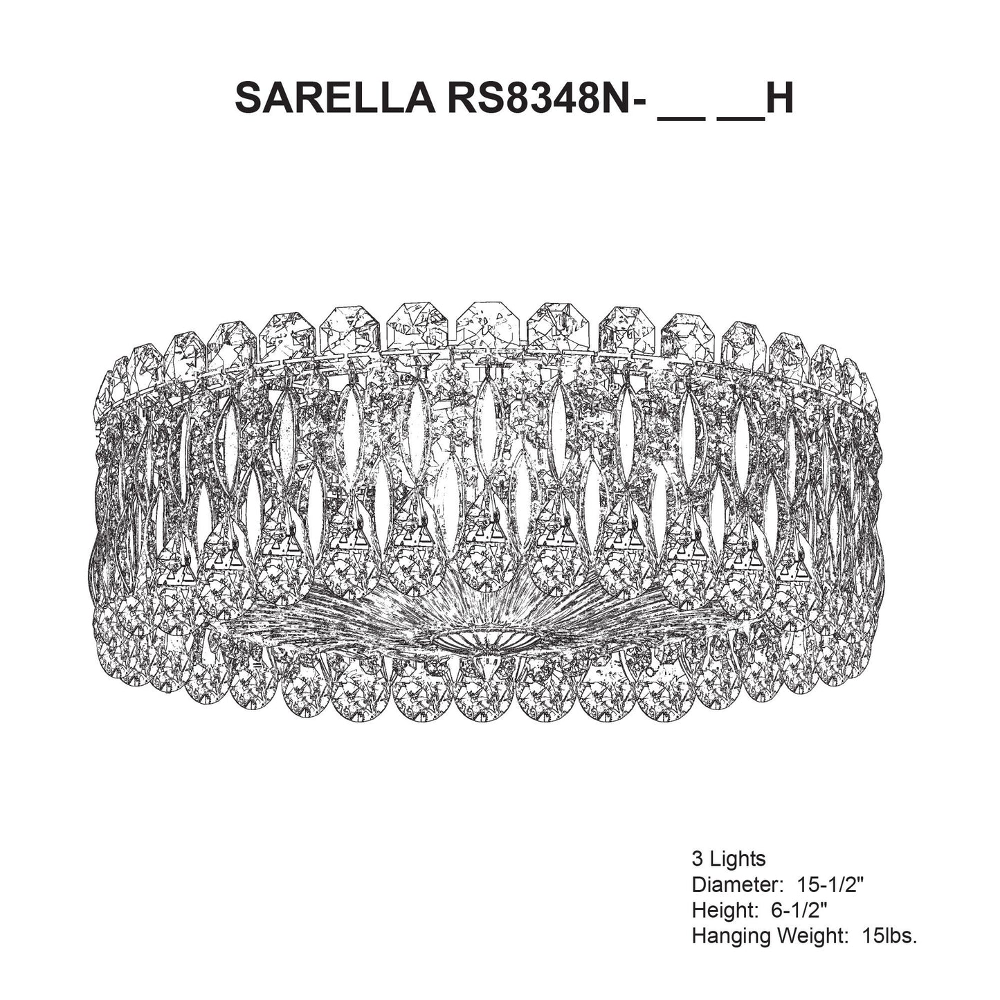 Sarella 6.5"H x 15.5"W 3-Light Crystal Flush Mount in Antique Sil