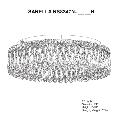 Sarella 7.5"H x 24"W 12-Light Crystal Flush Mount in White