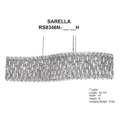 Sarella 8"H x 32.5"W 7-Light Crystal Linear Chandelier in Antique