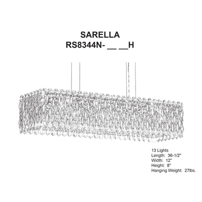 Sarella 8"H x 36.5"W 13-Light Crystal Linear Chandelier in Heirlo