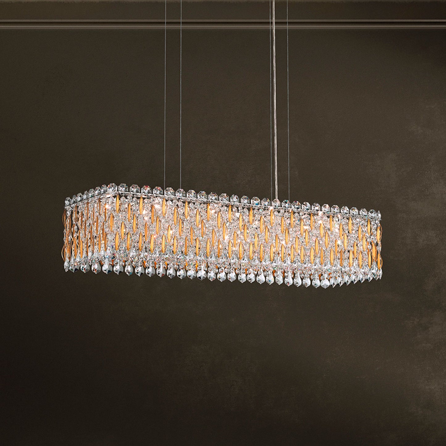 Sarella 8"H x 36.5"W 13-Lt Crystal Linear Chandelier in Pol Stain