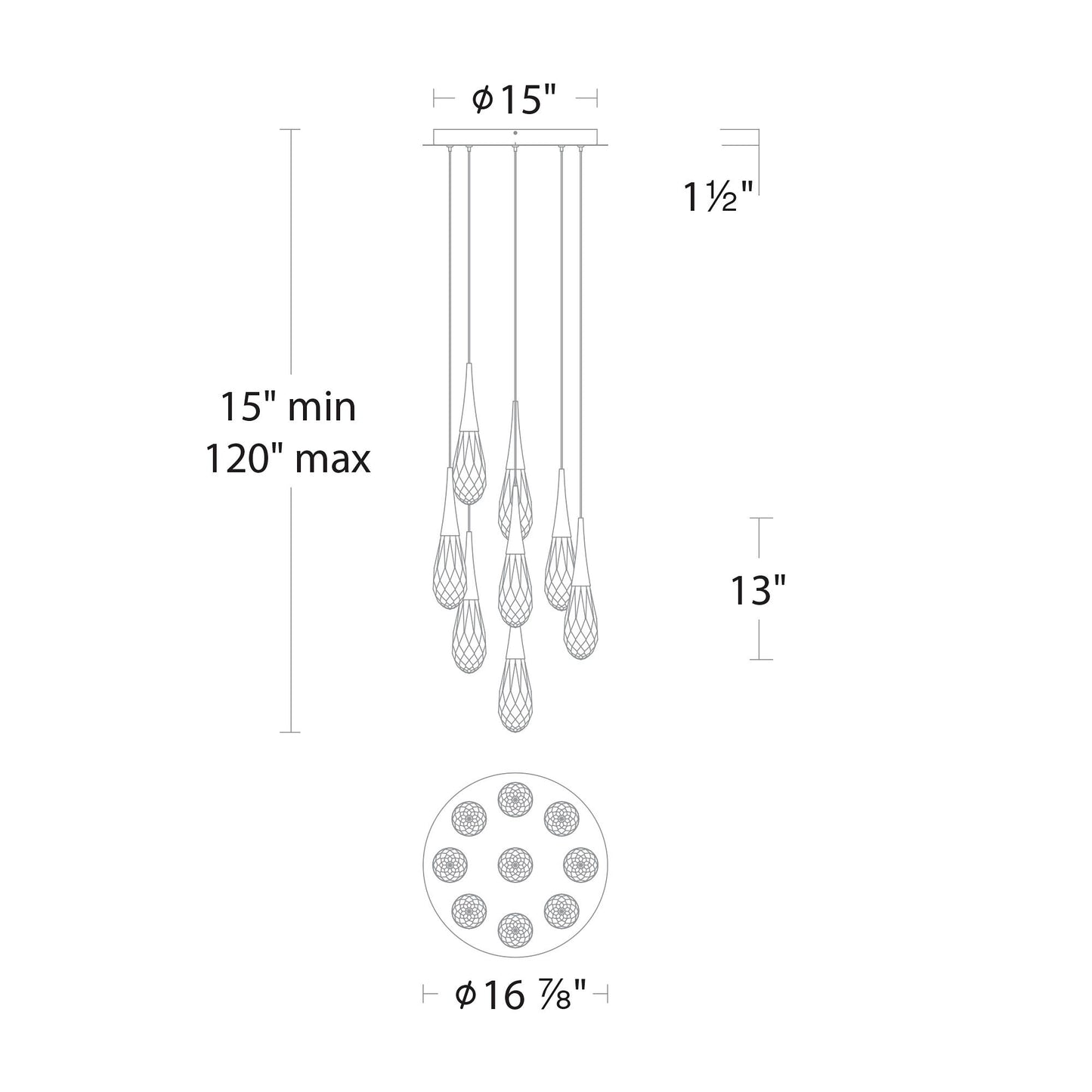 Schonbek Hibiscus 17"W Polished Nickel 9-Light LED Pendant