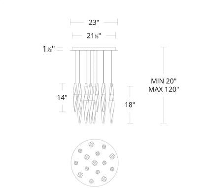 Schonbek Kindjal 23" Wide 15-Light LED Multi-Light Modern Pendant