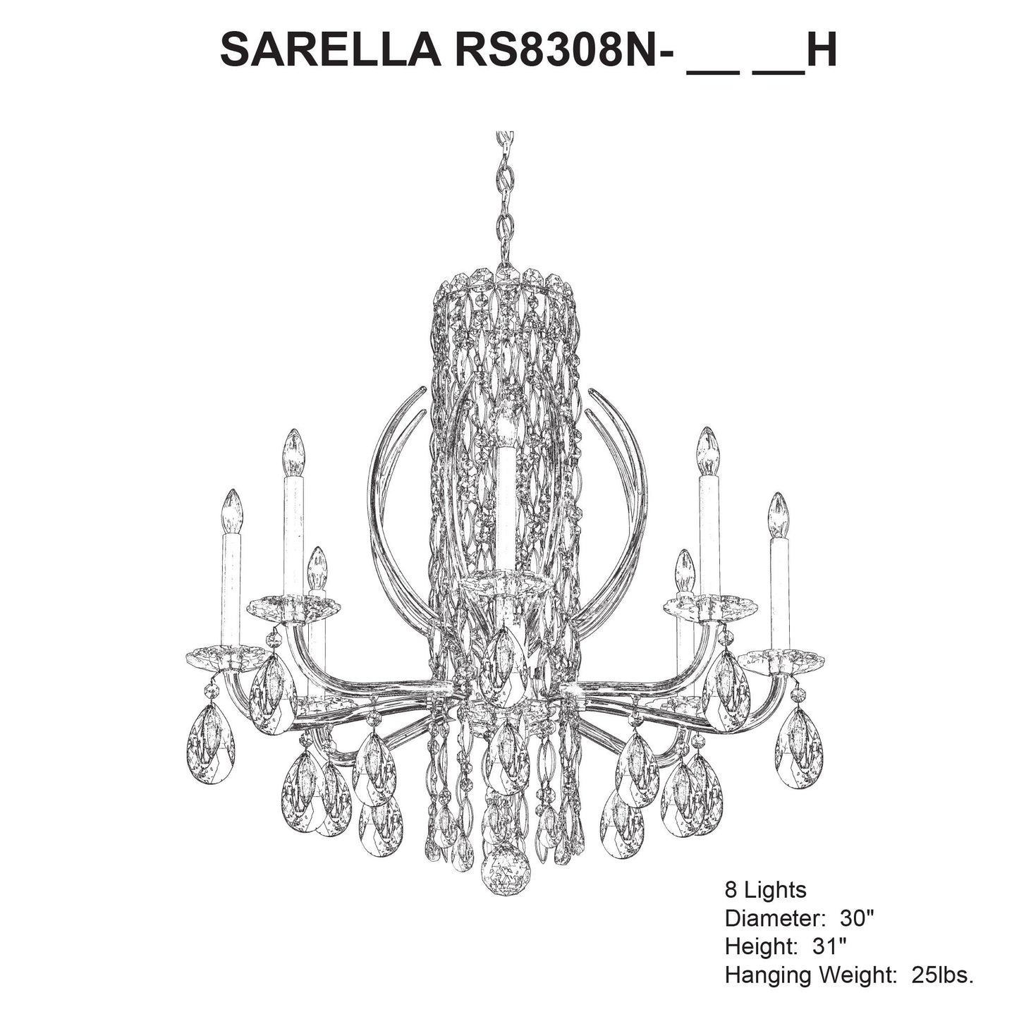 Schonbek Sarella 30"W Heirloom Gold 8-Light Chandelier