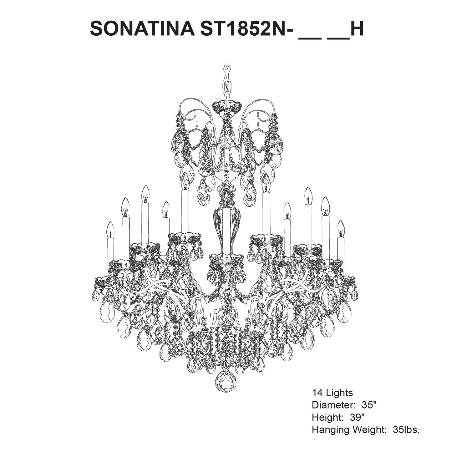 Schonbek Sonatina 35"W Heirloom Bronze 14-Light Chandelier