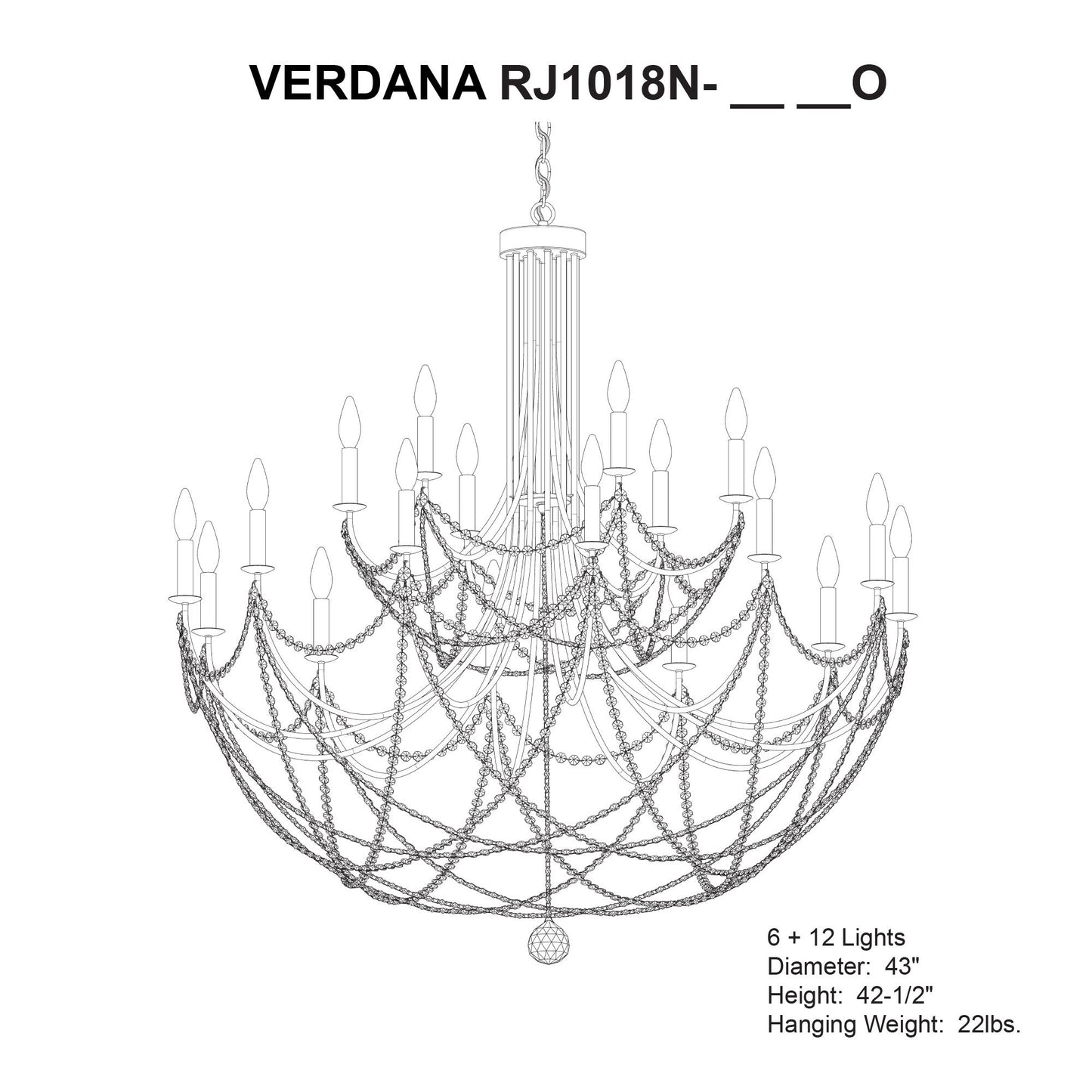 Schonbek Verdana 43" Wide Gold 18-Light 2-Tier Pendant Light