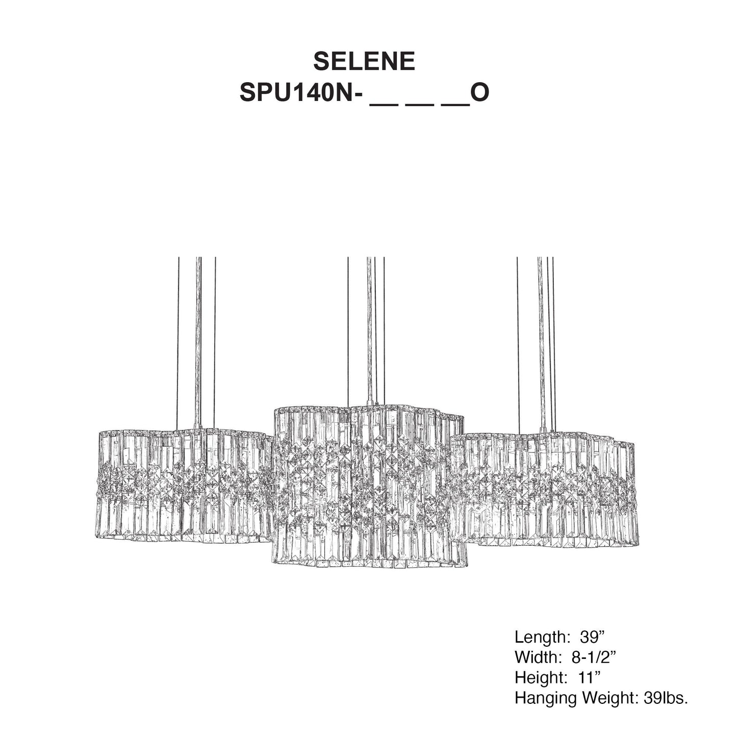 Selene 11"H x 39"W 6-Light Crystal Pendant in Polished Stainless