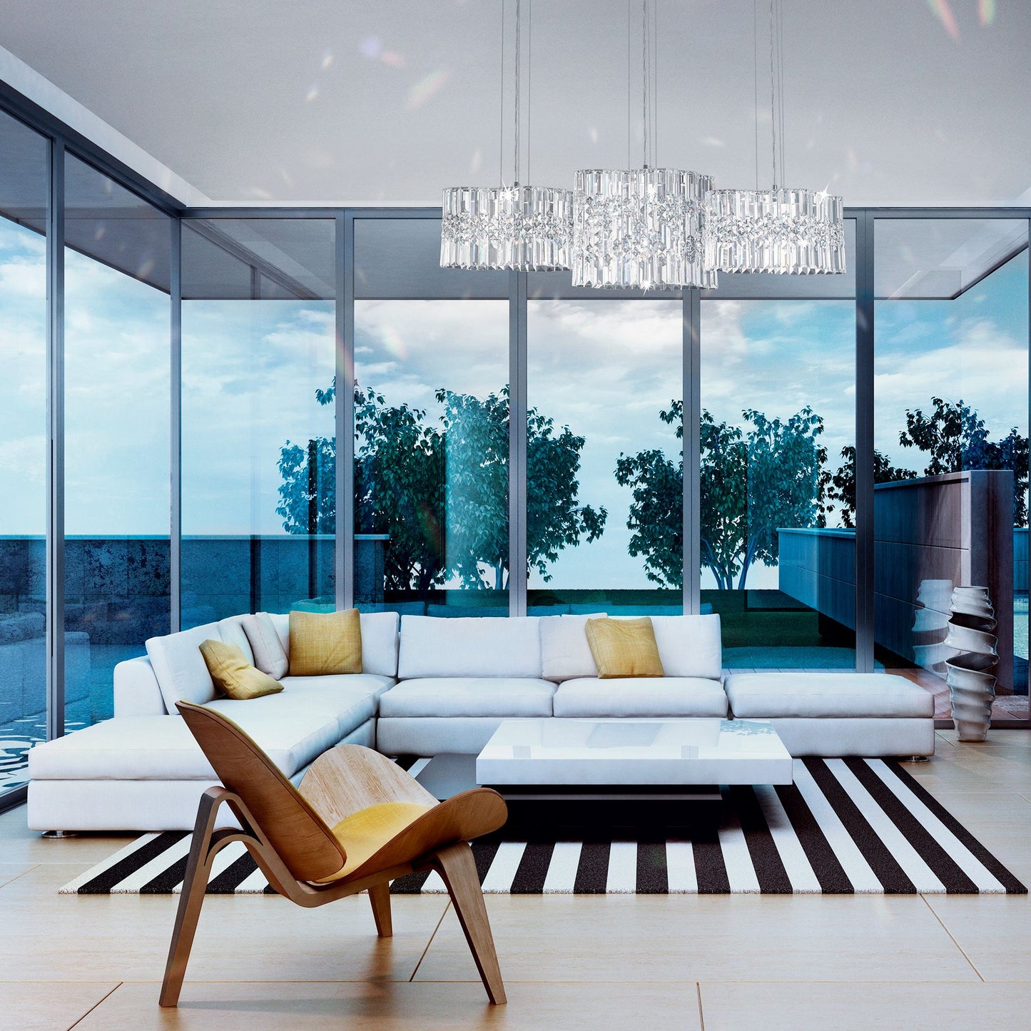 Selene 11"H x 39"W 6-Light Crystal Pendant in Polished Stainless