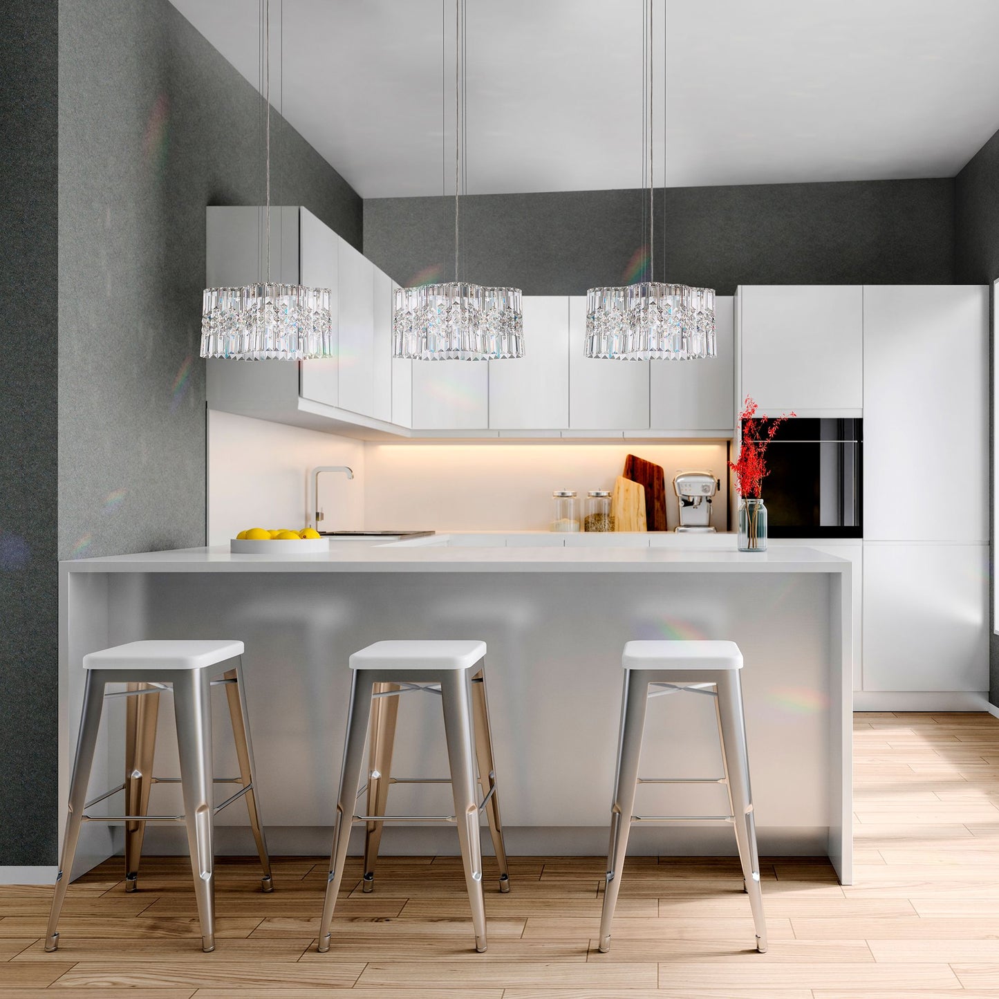 Selene 7.5"H x 14.5"W 2-Light Crystal Pendant in Polished Stainle