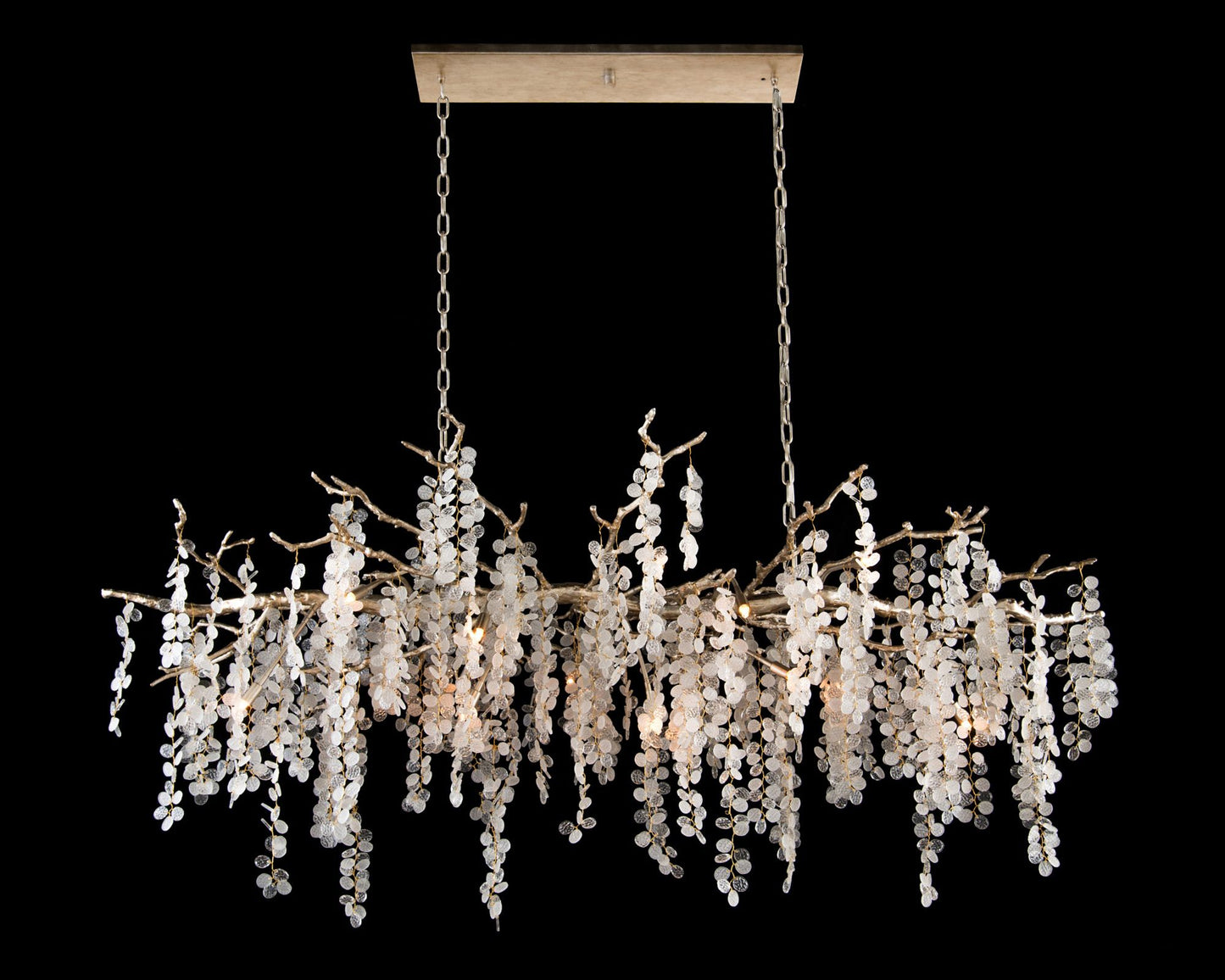 Shiro Noda 77" Wide Brass Crystal Glass Island Chandelier