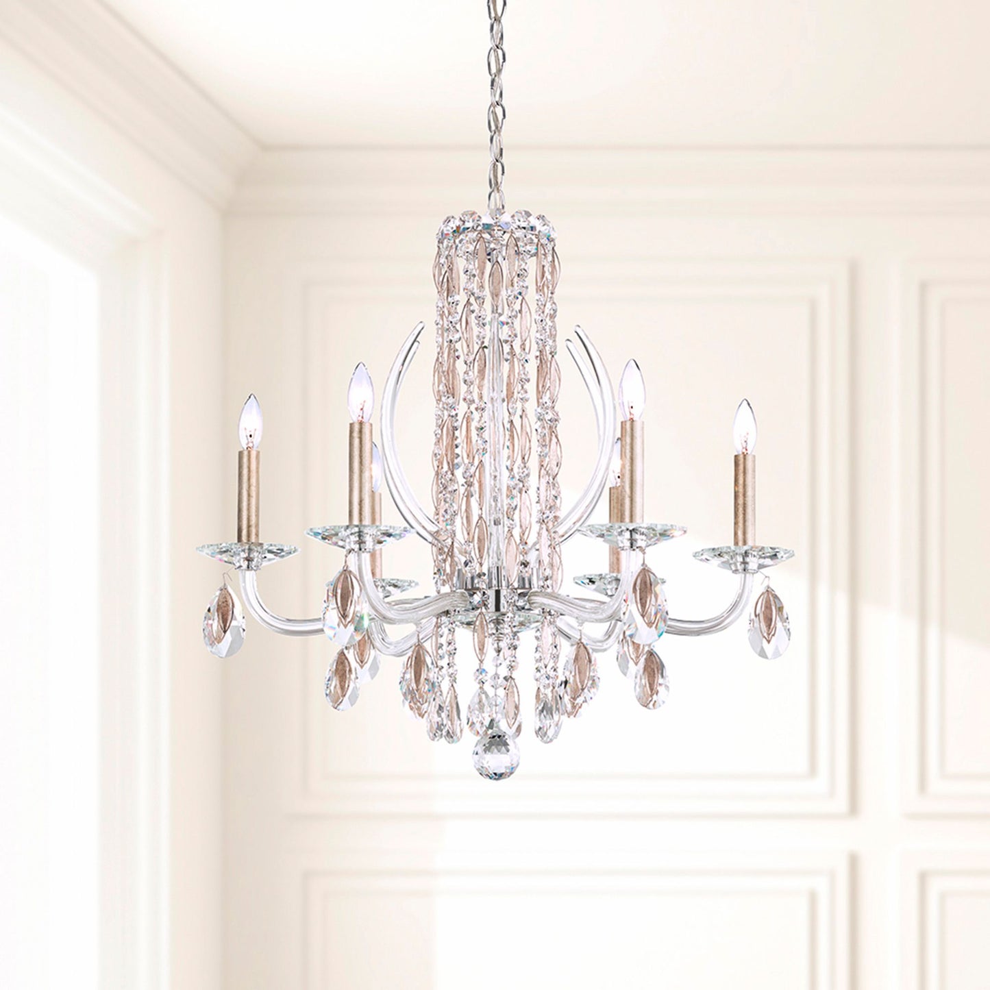 Siena 23.5"H x 24.5"W 6-Light Crystal Chandelier in Antique Silve