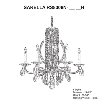 Siena 23.5"H x 24.5"W 6-Light Crystal Chandelier in Antique Silve