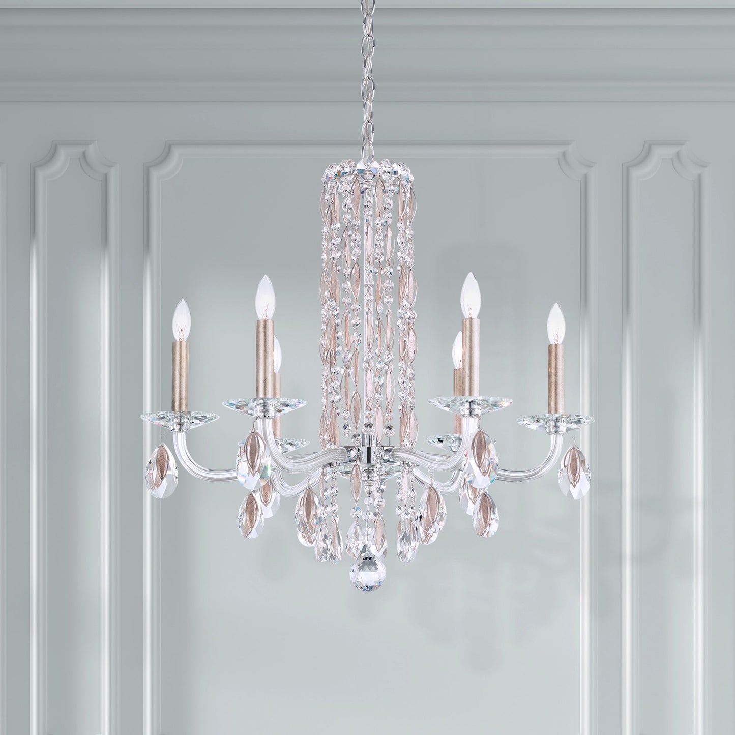 Siena 23.5"H x 24.5"W 6-Light Crystal Chandelier in Antique Silve