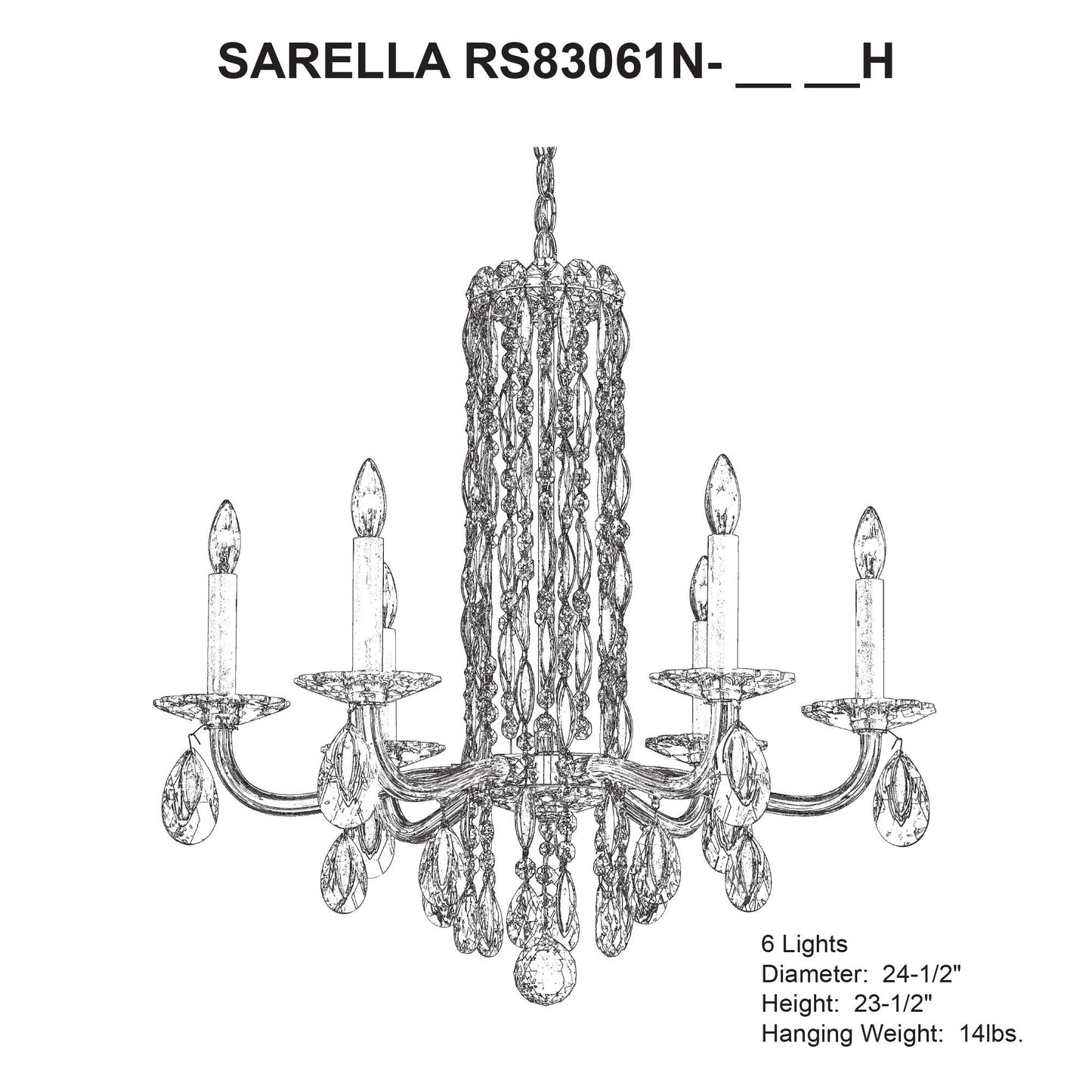 Siena 23.5"H x 24.5"W 6-Light Crystal Chandelier in Pol Stainless