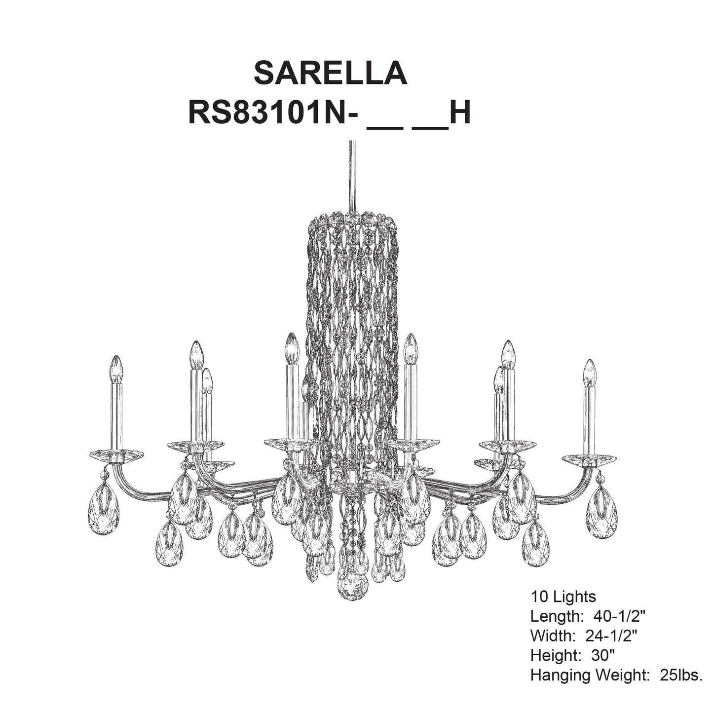 Siena 30"H x 40.5"W 10-Light Crystal Chandelier in Antique Silver